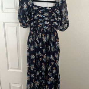 LC Lauren Conrad Navy Floral Long Sleeve Dress